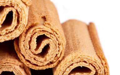 Wafer rolls. Sweet tube wafer isolated on white background. Dessert.