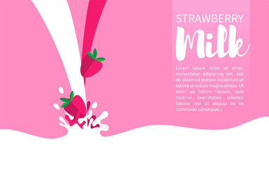 Flat Strawberry Milkshake or Yoghurt Label Template