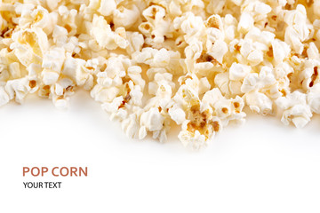Popcorn border isolated on white. Film. Fast food. Corn