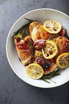 Lemon chicken with honey-soy sauce glaze