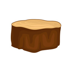 Flat vector icon of brown dry tree stump with annual growth rings. Natural material. Forest element