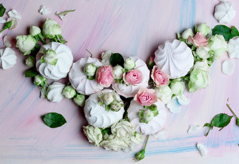 Delicious and airy marshmallows with roses and leaves buds