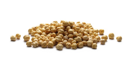 Integral roasted soybean flakes isolated on white background