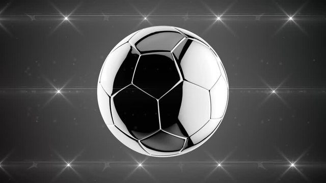 Seamless looping 3d animated silver soccer ball with flickering lights in 4K resolution