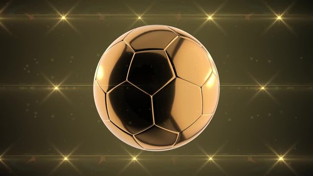 Seamless looping 3d animated golden soccer ball with flickering lights in 4K resolution