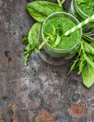 Healthy smoothie fresh green spinach leaves Detox concept