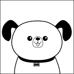 Dog happy head face silhouette. Contour line. Bow medallion. Cute cartoon pooch character. Kawaii animal. Funny baby puppy. Love Greeting card. Flat design. White background Isolated.
