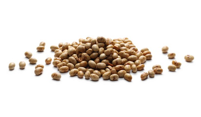 Organic roasted soybean flakes isolated on white background