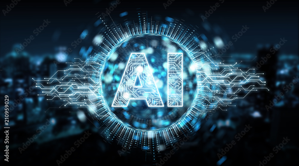 Poster digital artificial intelligence text hologram 3d rendering