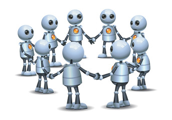 little robot holding hand making circle in group