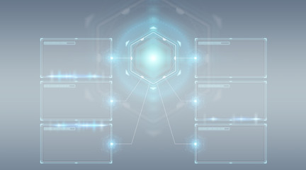 Digital screens interface with holograms datas 3D rendering