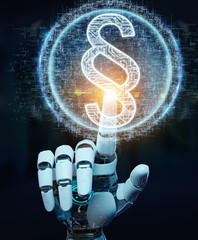 White robot hand using law paragraph digital hologram 3D rendering