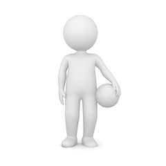 3D Rendering of a man holding a soccer ball on white background