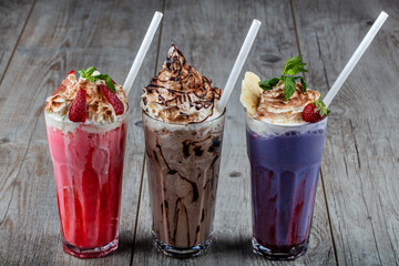 Chocolate, Strawberry, Raspberry Milkshake