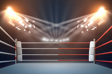 boxing ring with illumination by spotlights. digital effect.
