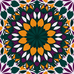 Seamless pattern islamic ornament. Floral textile print. Moroccan vector design. Oriental background with mandalas. Stained glass vitrage.