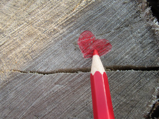  cut the heart on the picture of the tree and a red pen.love,nature,
