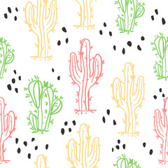 Cute hand drawn cactuses and succulents pattern