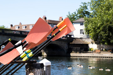Oars Stacked Next To River Thames At Henley On Thames In Oxfordshire UK
