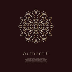 Golden vector logotype. Gradient outline logo. Classic floral design.