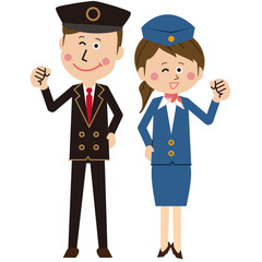 ポップなパイロットとキャビンアテンダントor運転手とバスガイド