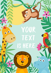 Naklejka premium frame with tropical animals - vector illustration, eps