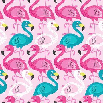 seamless pattern with beautiful flamingo  - vector illustration, eps