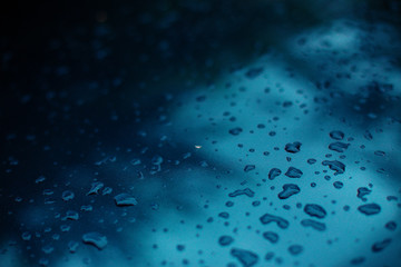 Drops of water on a glossy surface