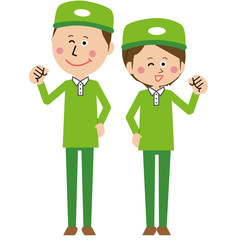 配達人の男女がガッツポーズ