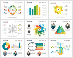 Colorful analysis and ecology concept infographic charts set. Business design elements for presentation slide templates. For corporate report, advertising, leaflet layout and poster design.