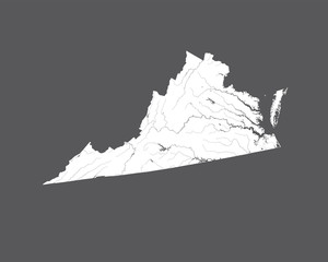 U.S. states - map of Virginia. Please look at my other images of cartographic series - they are all very detailed and carefully drawn by hand WITH RIVERS AND LAKES. - obrazy, fototapety, plakaty