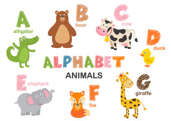 alphabet with animals  A to G  - vector illustration, eps