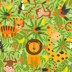naadloze patroon met jungle dieren - vectorillustratie, eps