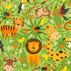 Tapeten nahtloses Muster mit Dschungeltieren - Vektorillustration, eps © nataka