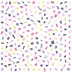 Vector seamless pattern with letters of the alphabet in random order on a white background. Suitable for web backgrounds, textiles and wrapping paper.