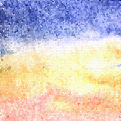 Blue, yellow and rose mosaic gradient - textured background - beach and sea illustration