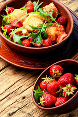 Salad with strawberry and fried cheese