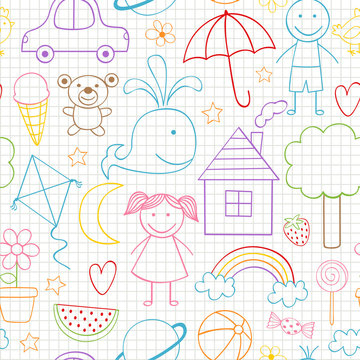 seamless pattern with kids drawings - vector illustration, eps