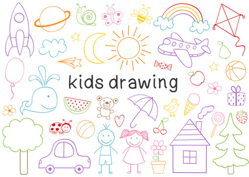 set of isolated kids drawing  - vector illustration, eps