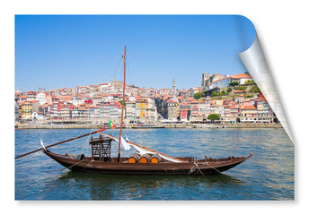 Typical portuguese wooden boats, called "barcos rabelos", used in the past to transport the famous port wine (Porto-Oporto-Portugal-Europe) - curl and shadow design