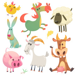 Cute farm baby animals set collection. Vector illustration of cow, horse, chicken, bunny rabbit, pig, goat and sheep