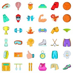 Active accessories icons set. Cartoon style of 36 active accessories vector icons for web isolated on white background