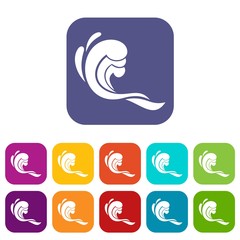 Fototapeta premium Water wave icons set vector illustration in flat style in colors red, blue, green, and other