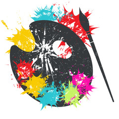 Paint brush and palette. Grunge vector illustration