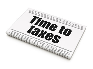 Finance concept: newspaper headline Time To Taxes on White background, 3D rendering