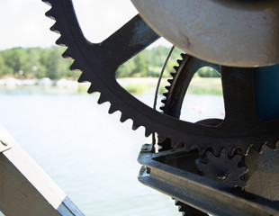 Close up of metal cogwheel system