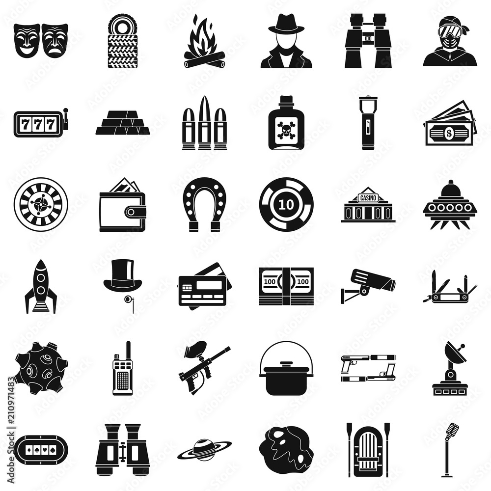 Poster interest games icons set. simple style of 36 interest games vector icons for web isolated on white b