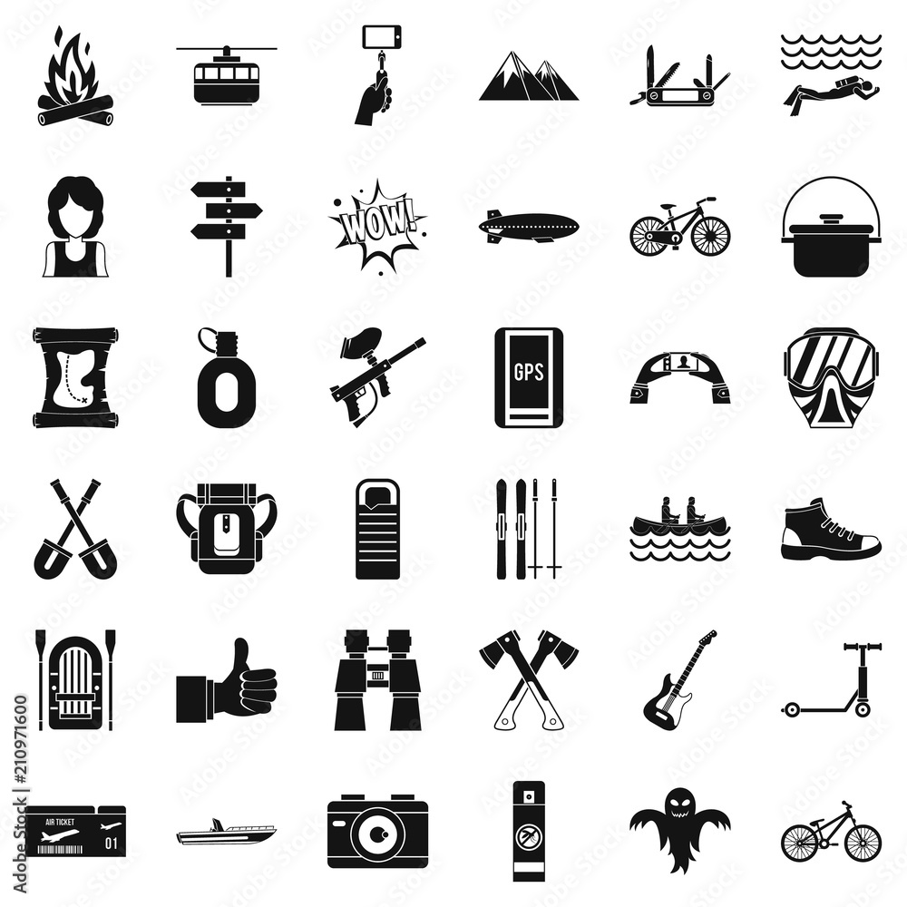 Aufkleber adventure icons set. simple style of 36 adventure vector icons for web isolated on white background