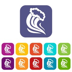 Foamy splash icons set vector illustration in flat style in colors red, blue, green, and other