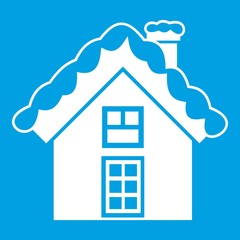 Small snowy cottage icon white isolated on blue background vector illustration